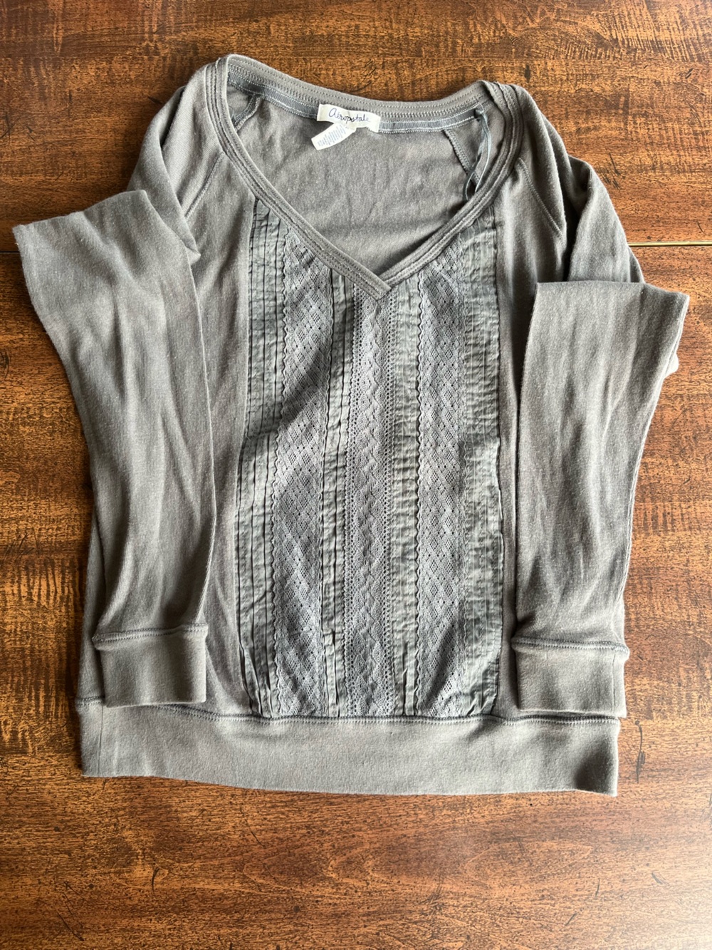 Aeropostale XS NWT Y2K Gray Lace Ruffle V Neck Top Long Sleeve Boho Mall Goth